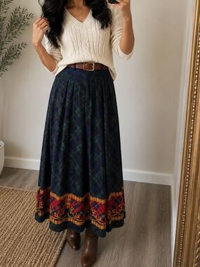 Perspective Plaid Maxi Skirt Chain Border Boho Vintage Style Size 6